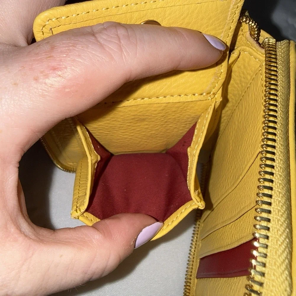 Hammitt Yellow Pebbled Leather 5 North Zip Around Wallet Card Change Holder